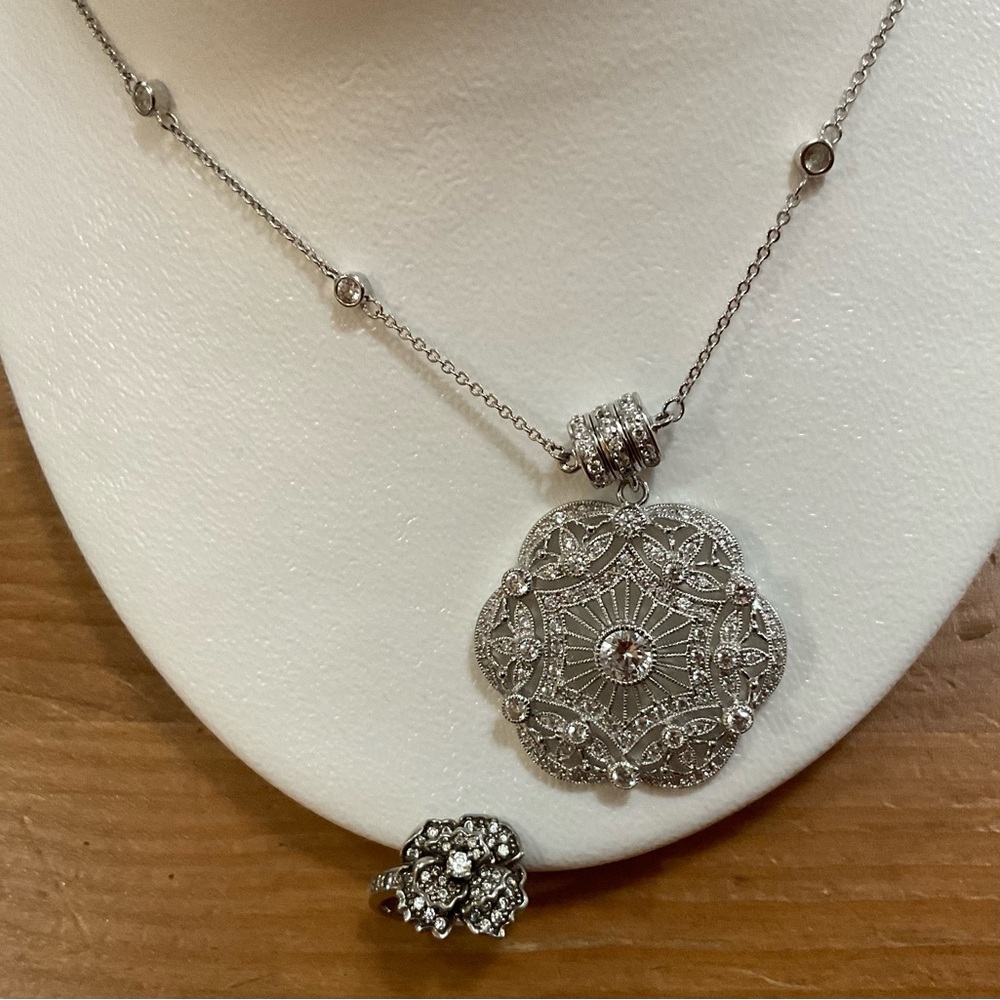 Joseph Esposito: Sterling silver CZ Edwardian style magnetic necklace and ring .